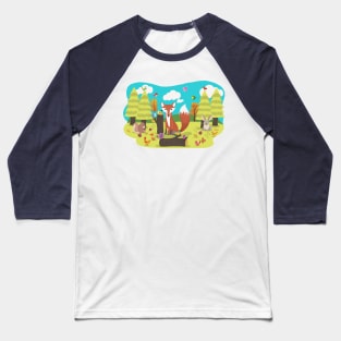 Forrest Frolic With Fox Bunny Squirrel and Birds Baseball T-Shirt